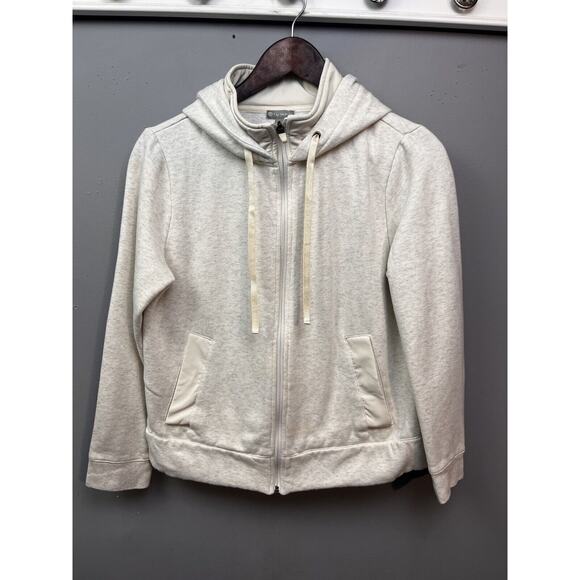 T by Talbots Hoodie Womens Small Ivory Hooded Full Zip Activewear Jacket - Picture 1 of 8